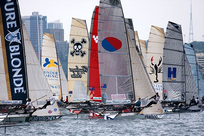 Tight start in light wind - Winning Appliances JJ Giltinan Championship - Race 5 &copy; Frank Quealey /Australian 18 Footers League http://www.18footers.com.au